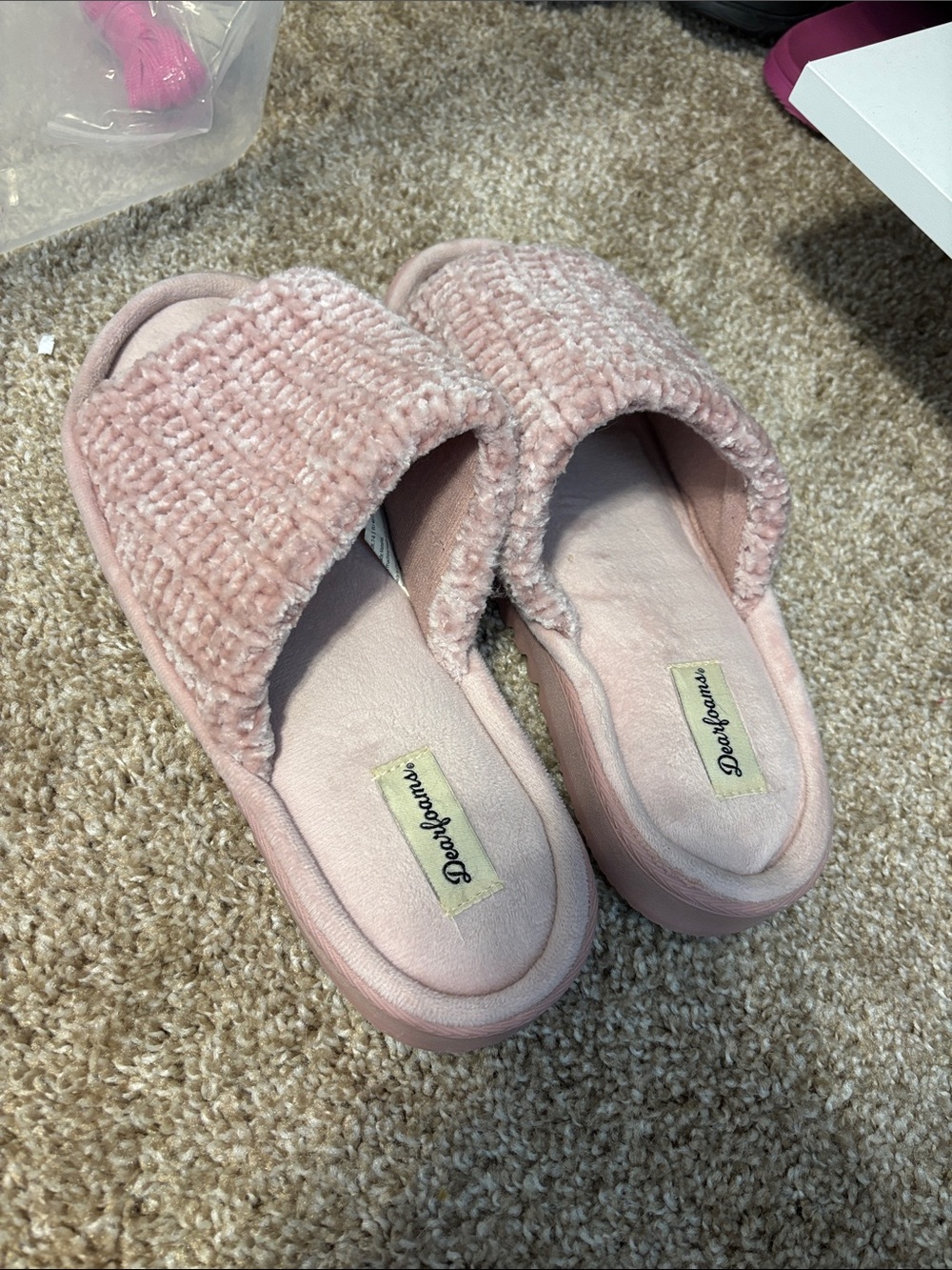 dearfoams Blush Pink Chenille Slide Slippers for Women